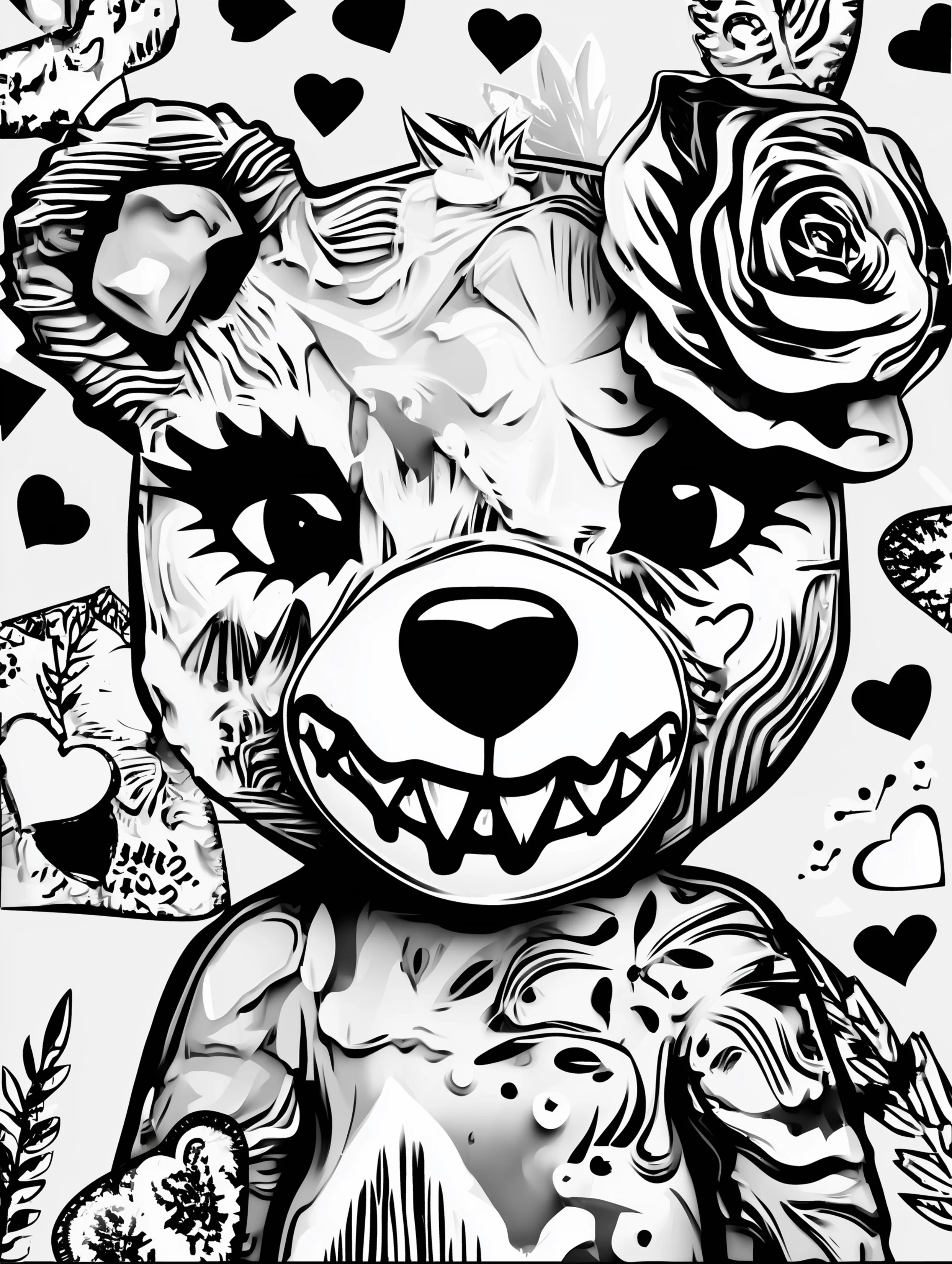 Free printable bear coloring book page featuring a bear with jagged teeth